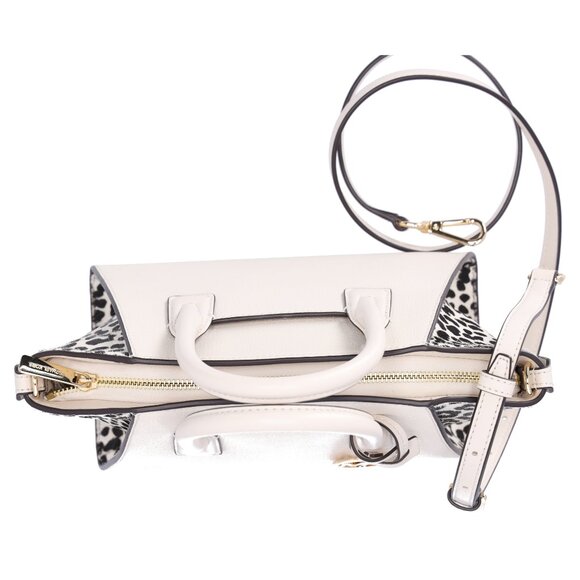 Michael Kors Avril Small Leather Cheetah Print Calf Hair Satchel Light Cream - Picture 5 of 6